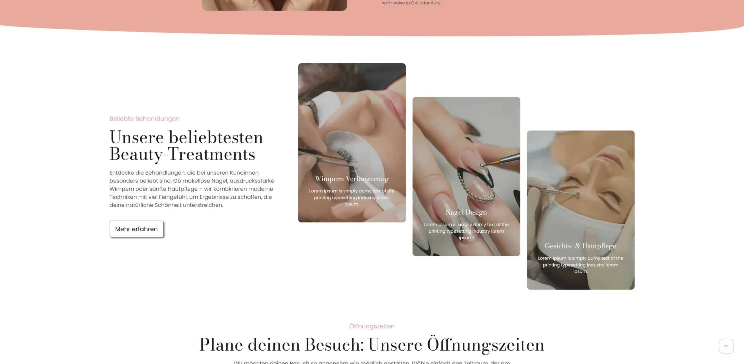 Webdesign Referenz für Kosmetikstudio – Leistungsübersicht Beauty Behandlungen