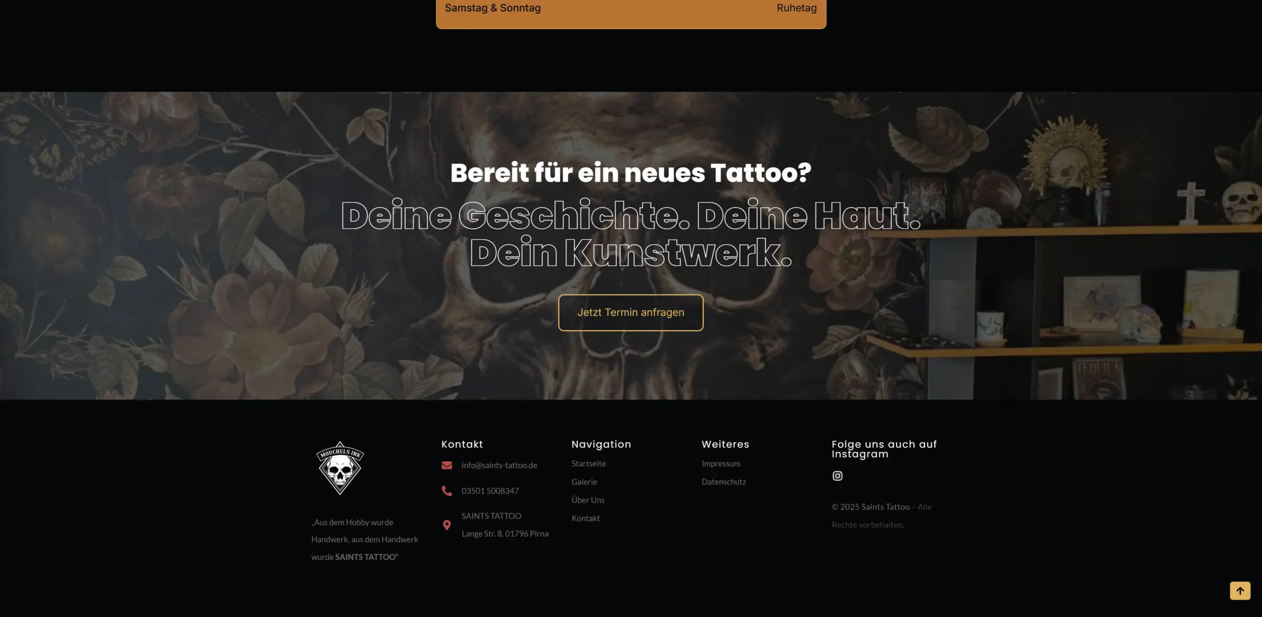 Tattoo Studio Website Referenz – Webdesign für Saints Tattoo