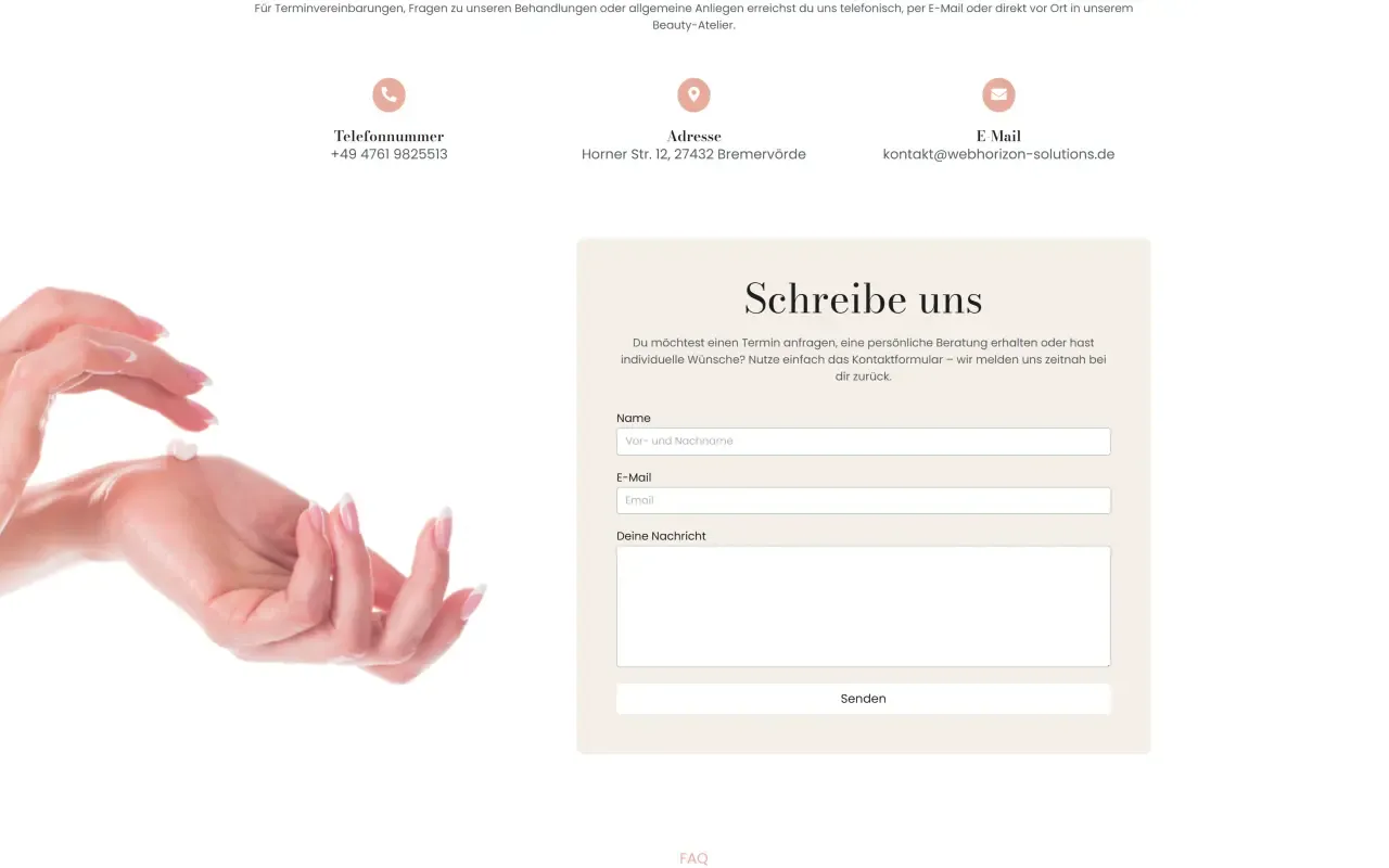 Website-Ansicht: Beauty-Atelier – Kontakt