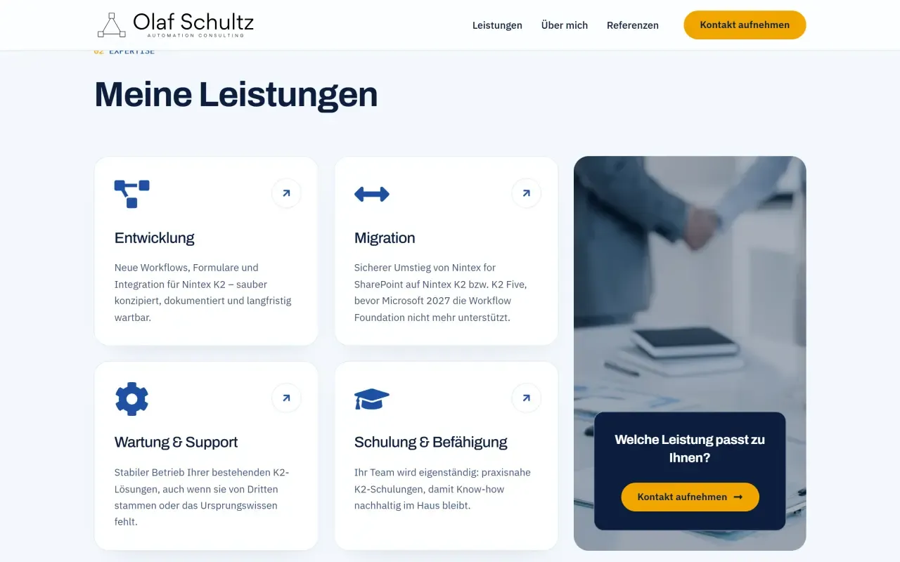 Website-Ansicht: Olaf Schultz – Leistungen
