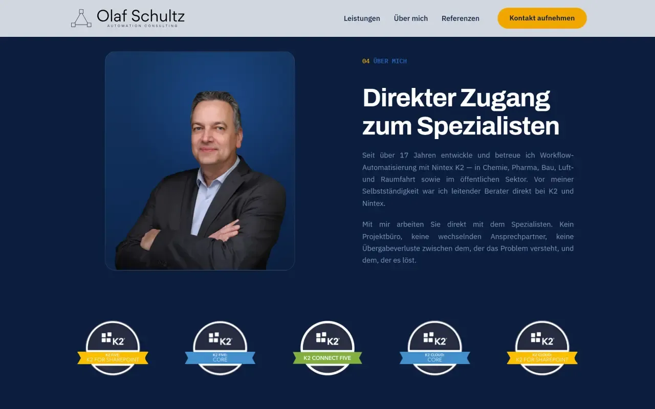 Website-Screenshot: Olaf Schultz – Automation Consulting – Ansicht 4 von 5