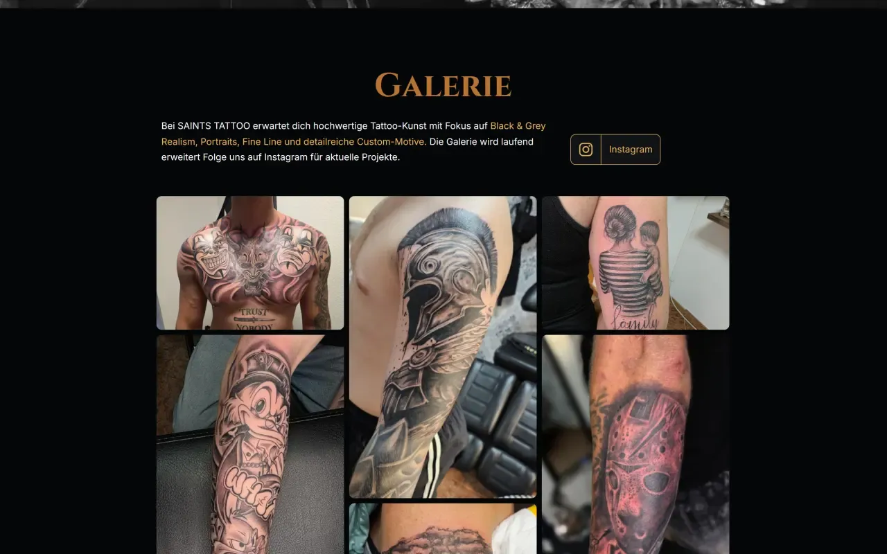 Website-Ansicht: Saints Tattoo – Galerie