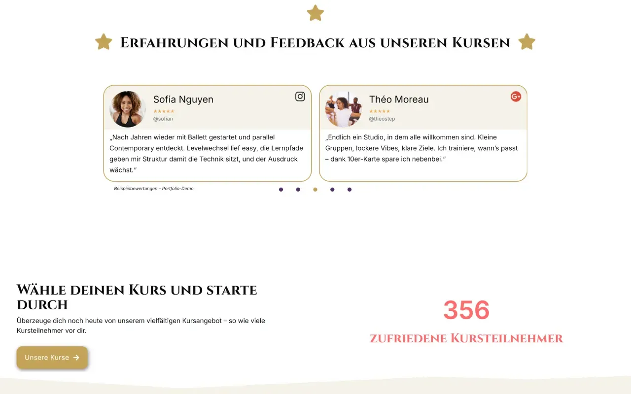 Website-Ansicht: Tanzstudio – Stimmen
